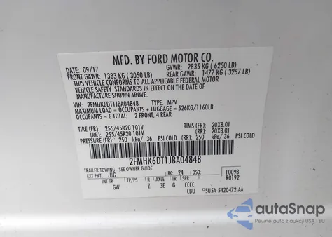 2018 Ford Flex Limited z USA, uszkodzony, nr VIN 2FMHK6DT1JBA04848